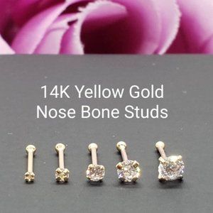 14K Solid Yellow Gold , Ball Ends Nose Stud 20GA